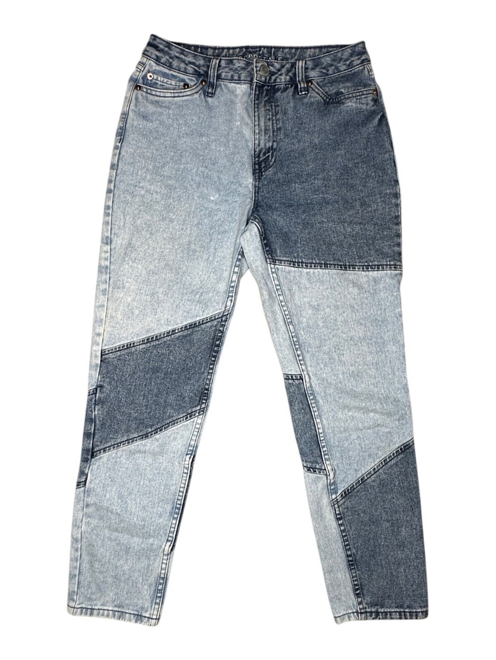 Aeropostale Women's High-Waisted Patchwork Mom Jeans Light Blue and Blue